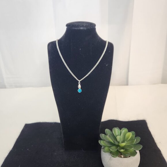 Handmade Light Blue Crystal Necklace, Silver tone, 18" Chain, Fashion Jewelry - Picture 2 of 3